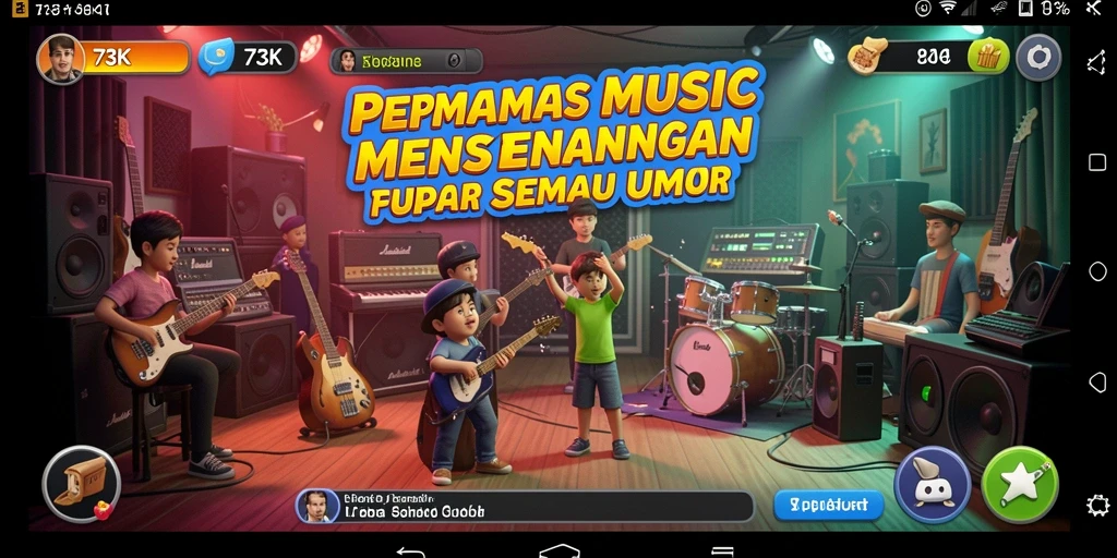 Tampilan gameplay 73K yang penuh warna dan interaktif.