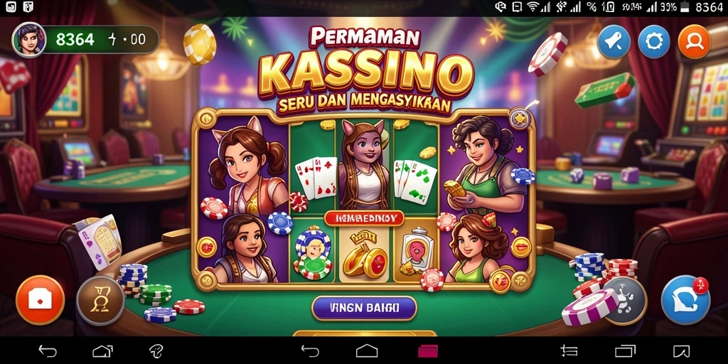Screenshot gameplay 8364 menampilkan suasana kasino yang menggembirakan.