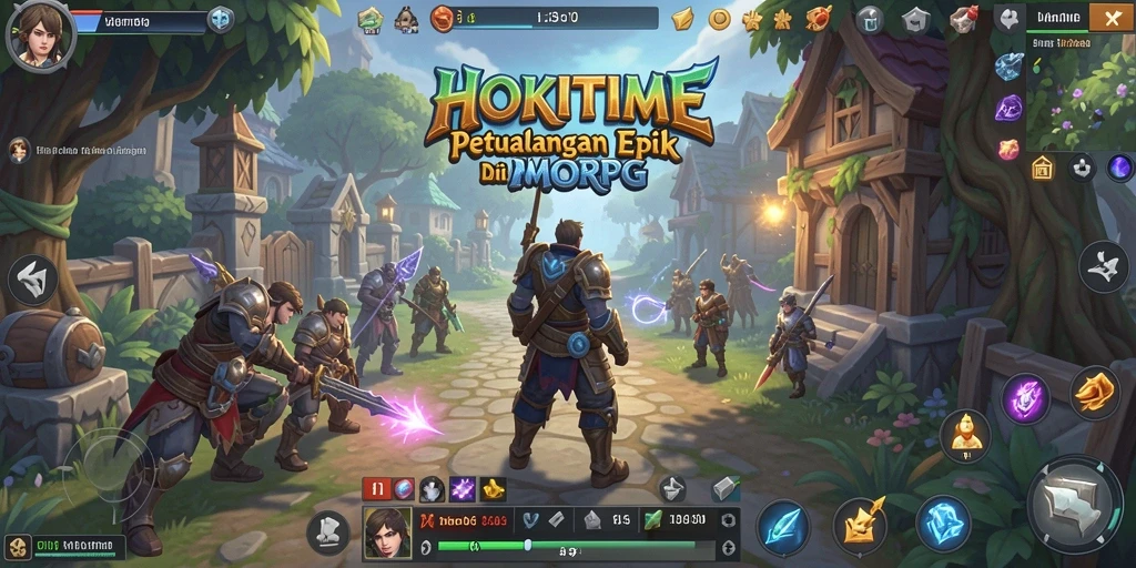 Screenshot utama HOKITIME menunjukkan aksi pertarungan seru dalam dunia MMORPG.